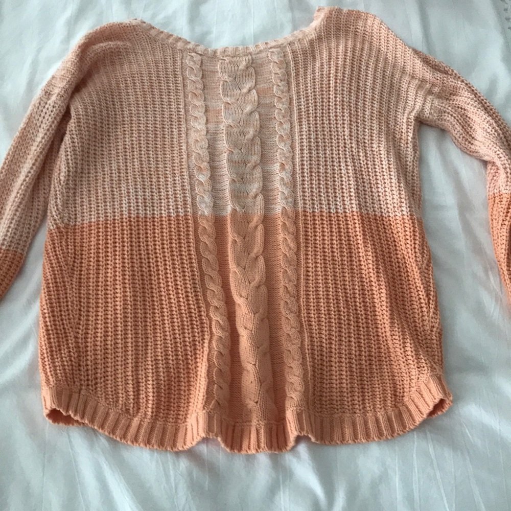 Color block orange open back sweater